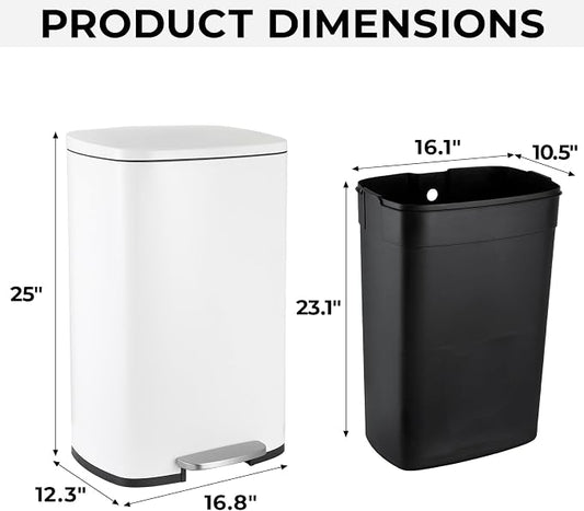 13.2 Gal Kitchen Trash Can, 50L Recycling or Garbage Bin, Brushed Stainless - Image 2