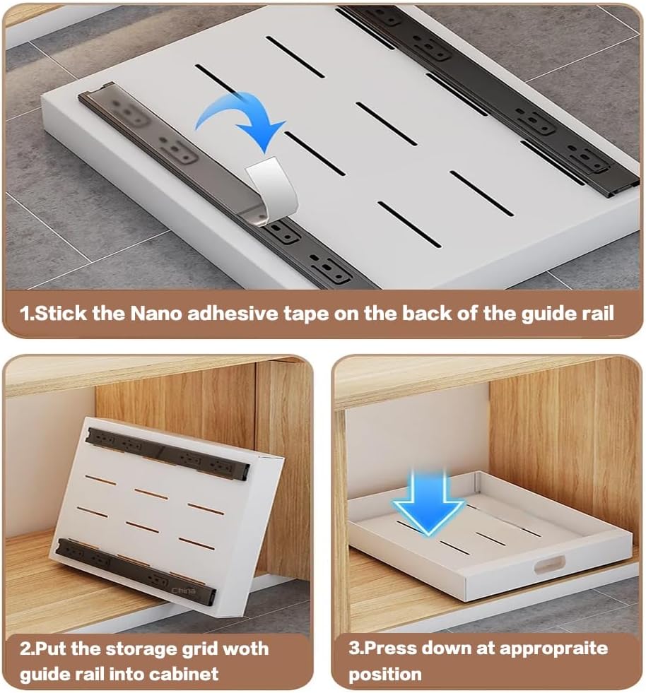 2 Pack Pull Out Cabinet Organizer Adhesive, 12" Wide,16.9" Deep Hea...