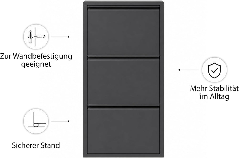 Flip Drawer Shoe Cabinet, Storage Organizer, Freestanding Shoe Rack, Wall Mou...