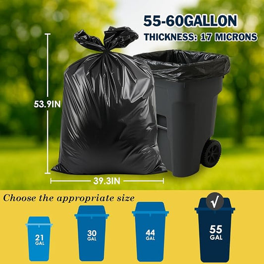 55-60 Gallon Black Trash Bags 200 Bags by RayPard Extra Large Multi-Use Heavy - Image 2