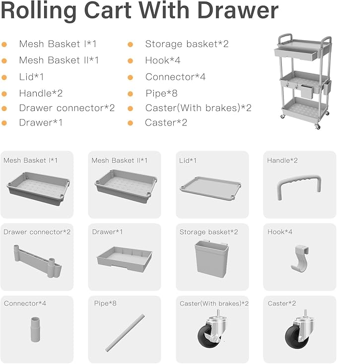 3 Tier Rolling Cart Organizer, Laundry Room Bathroom Organizers and Storage - Image 7
