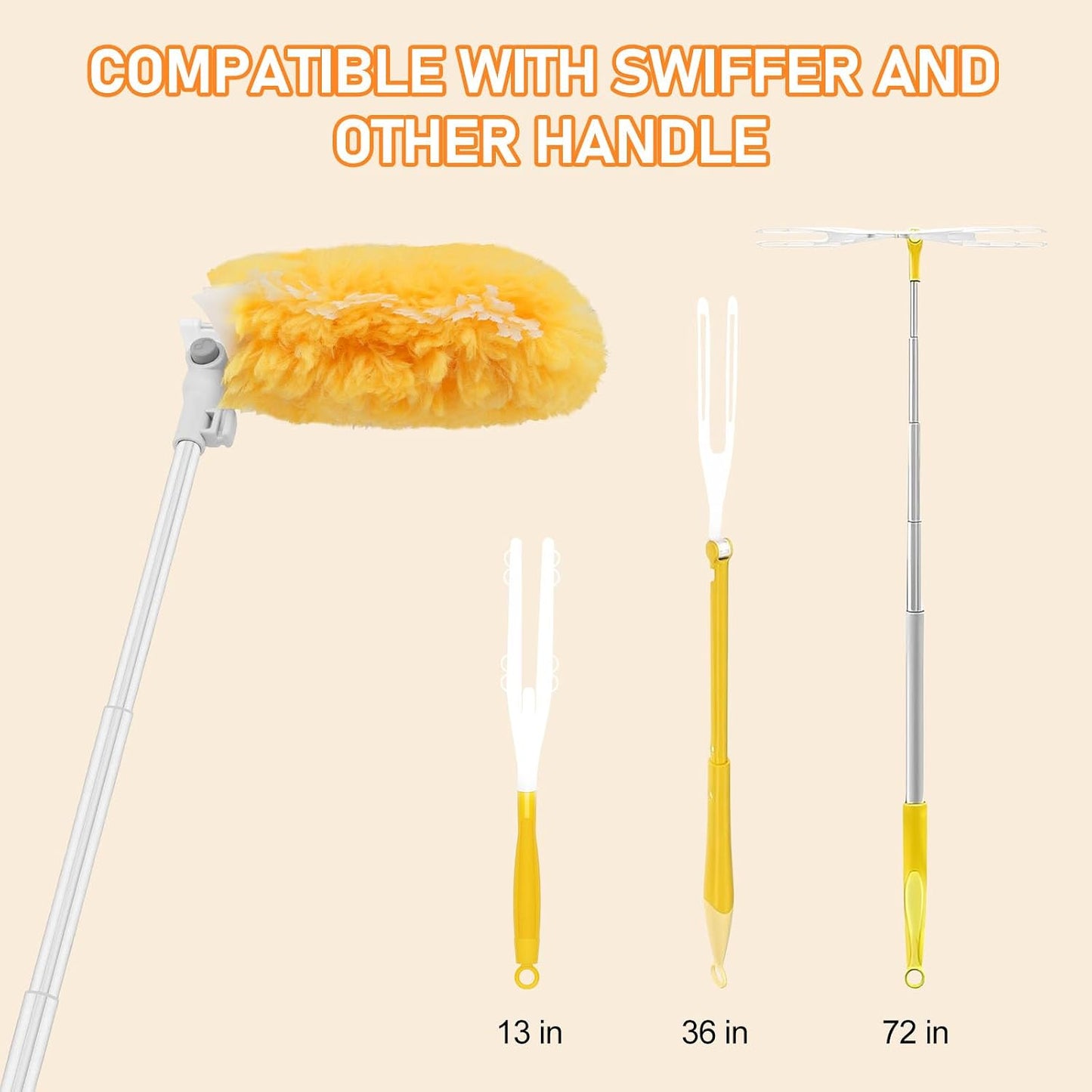SetSail 6 ft Extendable Duster Handle with 20 Refills, Compatible with Swiffer Dusters for Cleaning Disposable Duster Refill Multi Surface 360° Duster Cleaner Kit for Ceiling Fan, Blind, Furniture