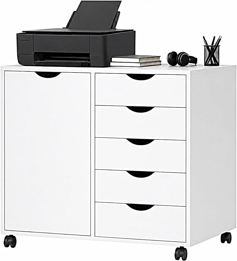 SweetGO 5 Drawer Wood File Cabinet with Wheels, Large Storage Printer Stand f...