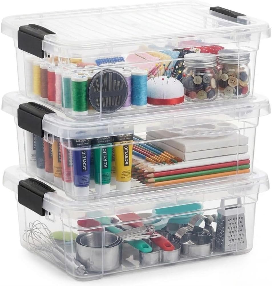 Superio 4.5 Quart Clear Plastic Storage Containers with Lids, Stackable Organ...