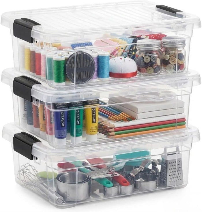 Superio 4.5 Quart Clear Plastic Storage Containers with Lids, Stackable Organizer Bins, BPA-Free Storage Boxes for Home, Office, Dorm & Classroom, 3 Pack