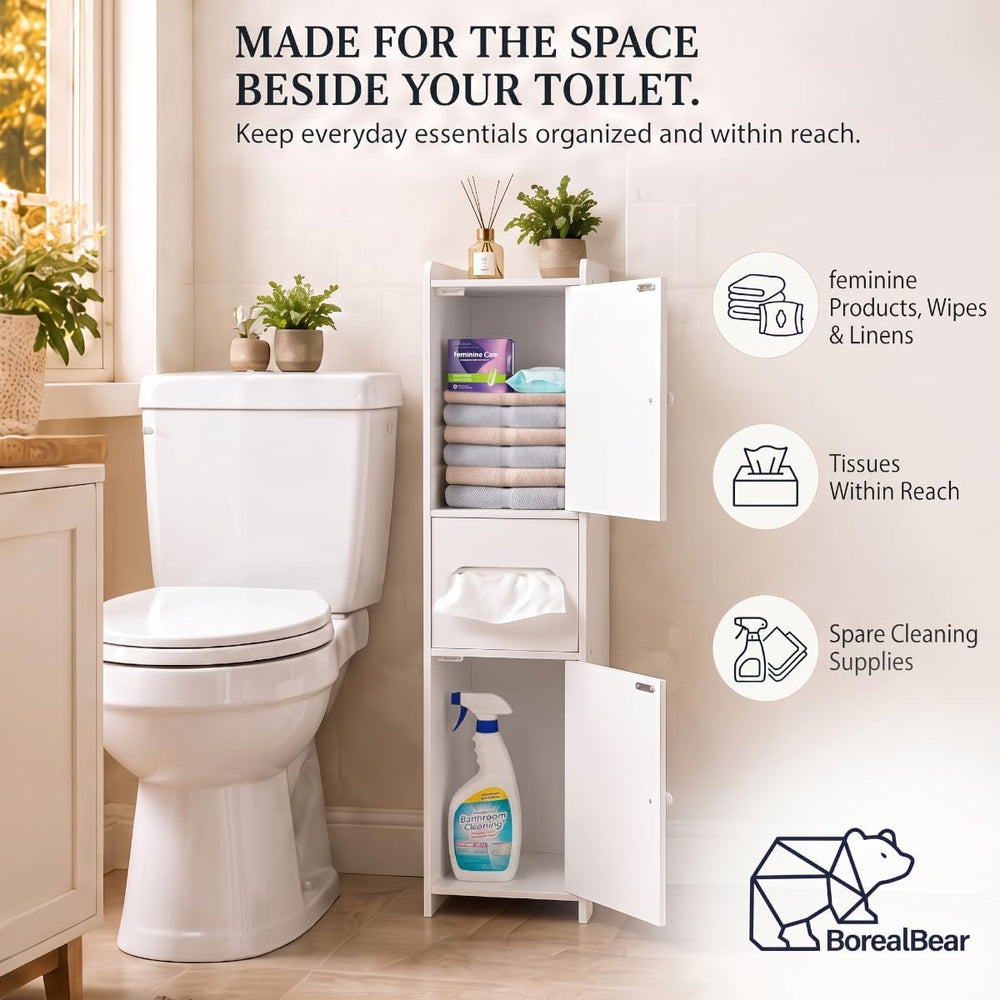 Narrow Slim Bathroom Storage Cabinet Waterproof Anti-Scratch, 33.9" Tall