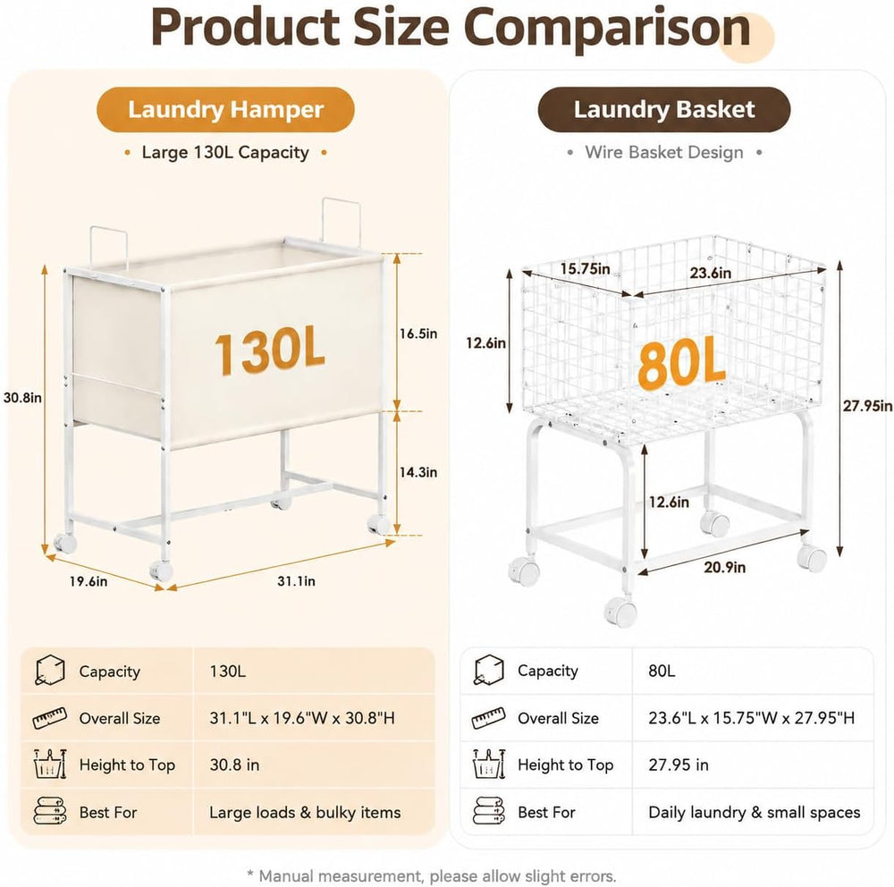 130L Rolling Laundry Basket with Wheels,Large Capacity Laundry Basket Cart