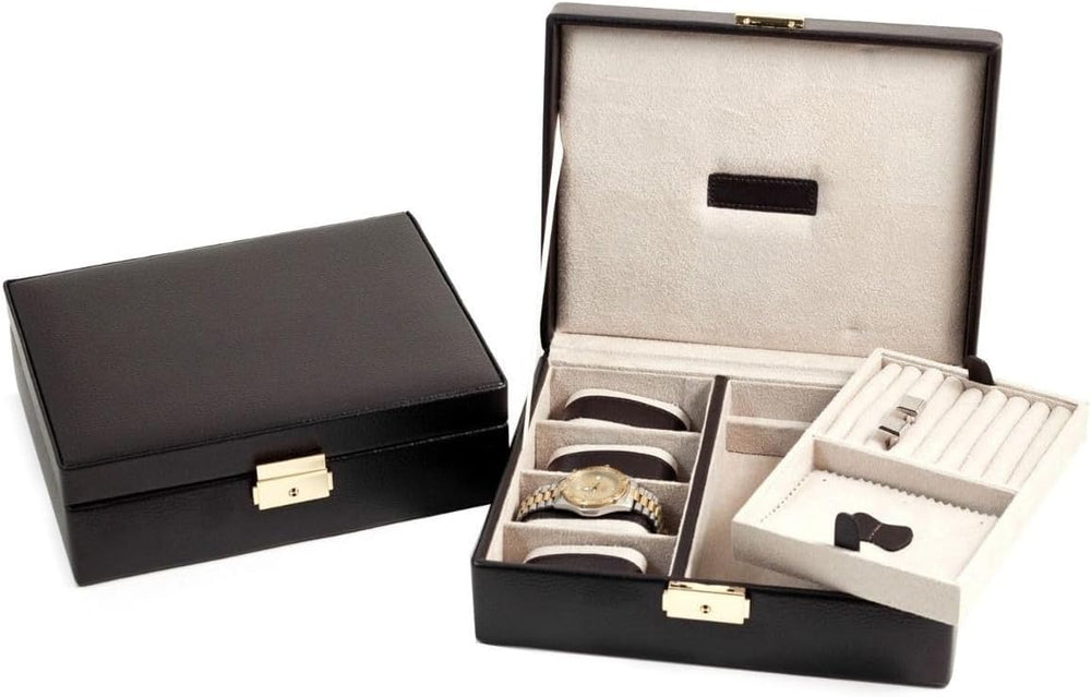 Bey-Berk Brown Leather 4 Watch Case & Valet with Removable Tray and Locki...