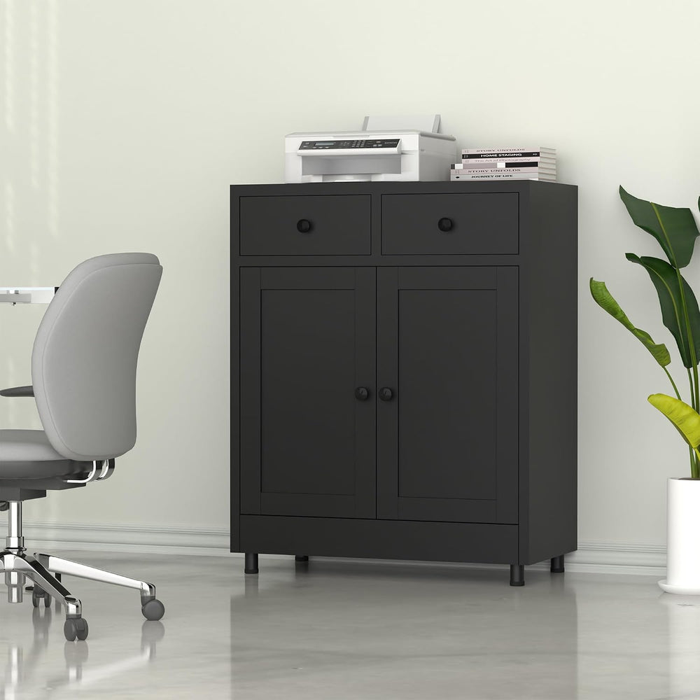 Metal Storage Cabinet with 2 Drawers and Adjustable Shelf, Sideboard Buffet C...