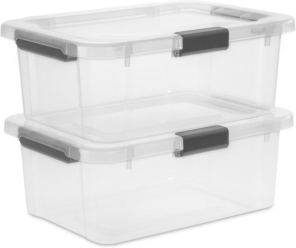 6-Pack Under Bed Bins, Hinged Lids, 20qt Clear Plastic Stackable