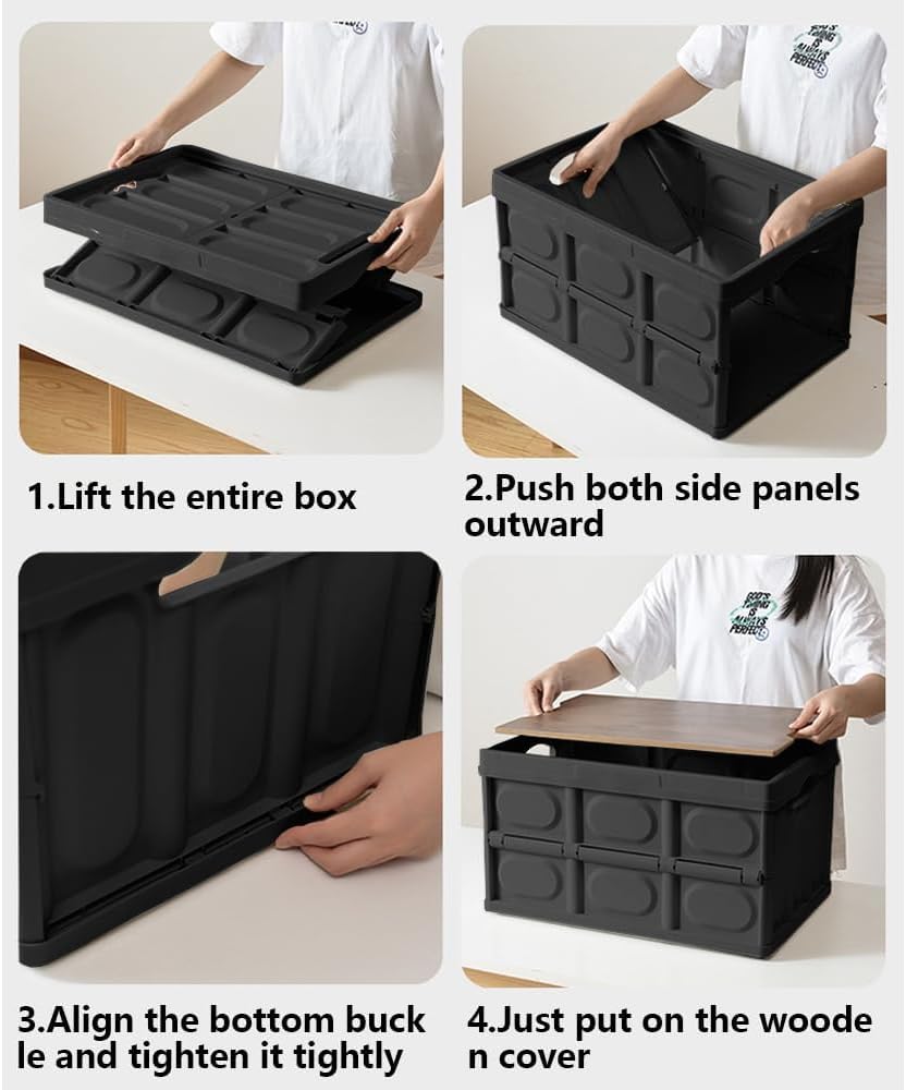 Collapsible Storage Bins Box with Lids and Handle, 13 Gallon 50L Portable Pla...