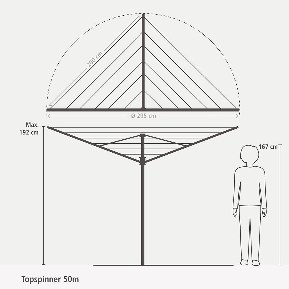 Brabantia Topspinner Outdoor 4 Arm Spinning Clothesline (164 ft/Ø 1.8") ...