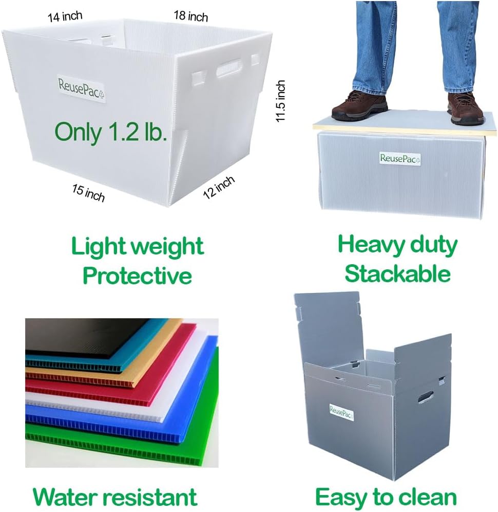 Reusable Foldable Box Corrugated PP Lightweight, Storage Moving Mailing, Heav...