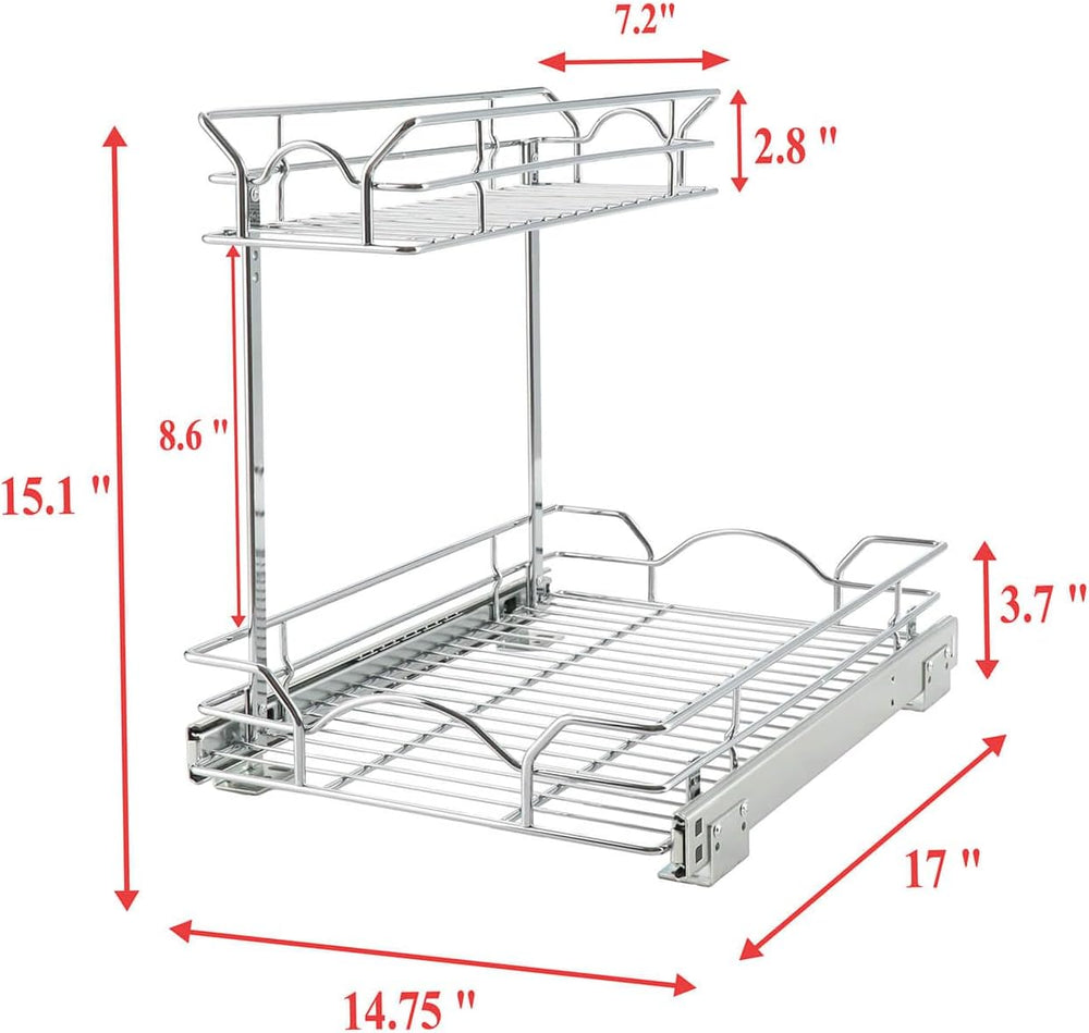 OCG Under Sink Cabinet Organizer Two Tier Pull Out Shelf (14.75W x 17D), Unde...