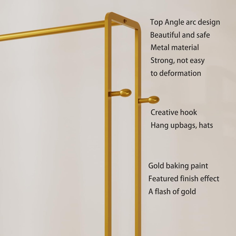 Gold Rolling Garment Rack with Shelves and Hooks,Freestanding Metal Clothing ...