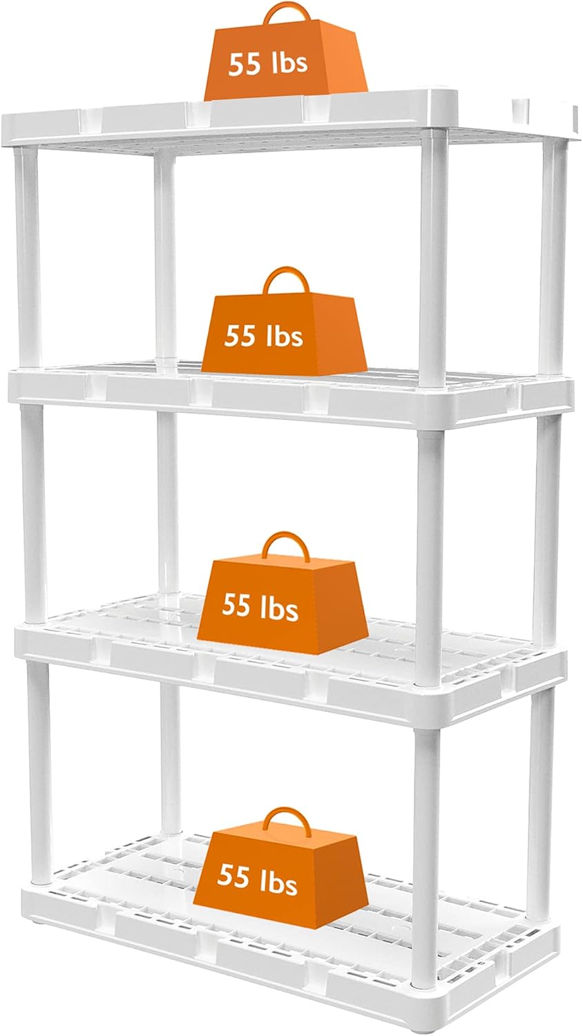 Gracious Living 3 Pack Light Duty Storage Shelves, Knect-A-Shelf 4-Shelf Vent...