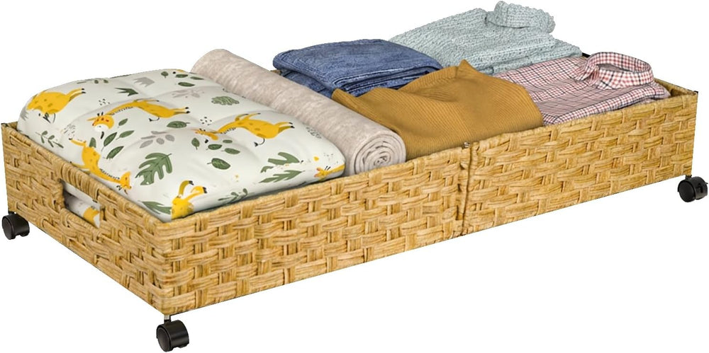 Under Bed Storage with Wheels, 31.5In/40L Large Rolling Underbed Storage Orga...