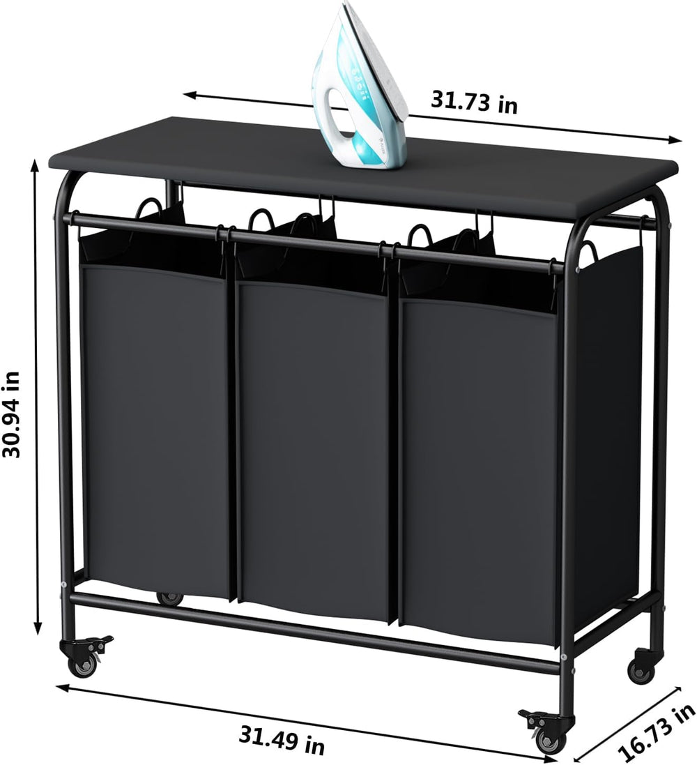 3 Bags Laundry Basket Sorter, Black 135L Laundry Hamper, Ironing Board