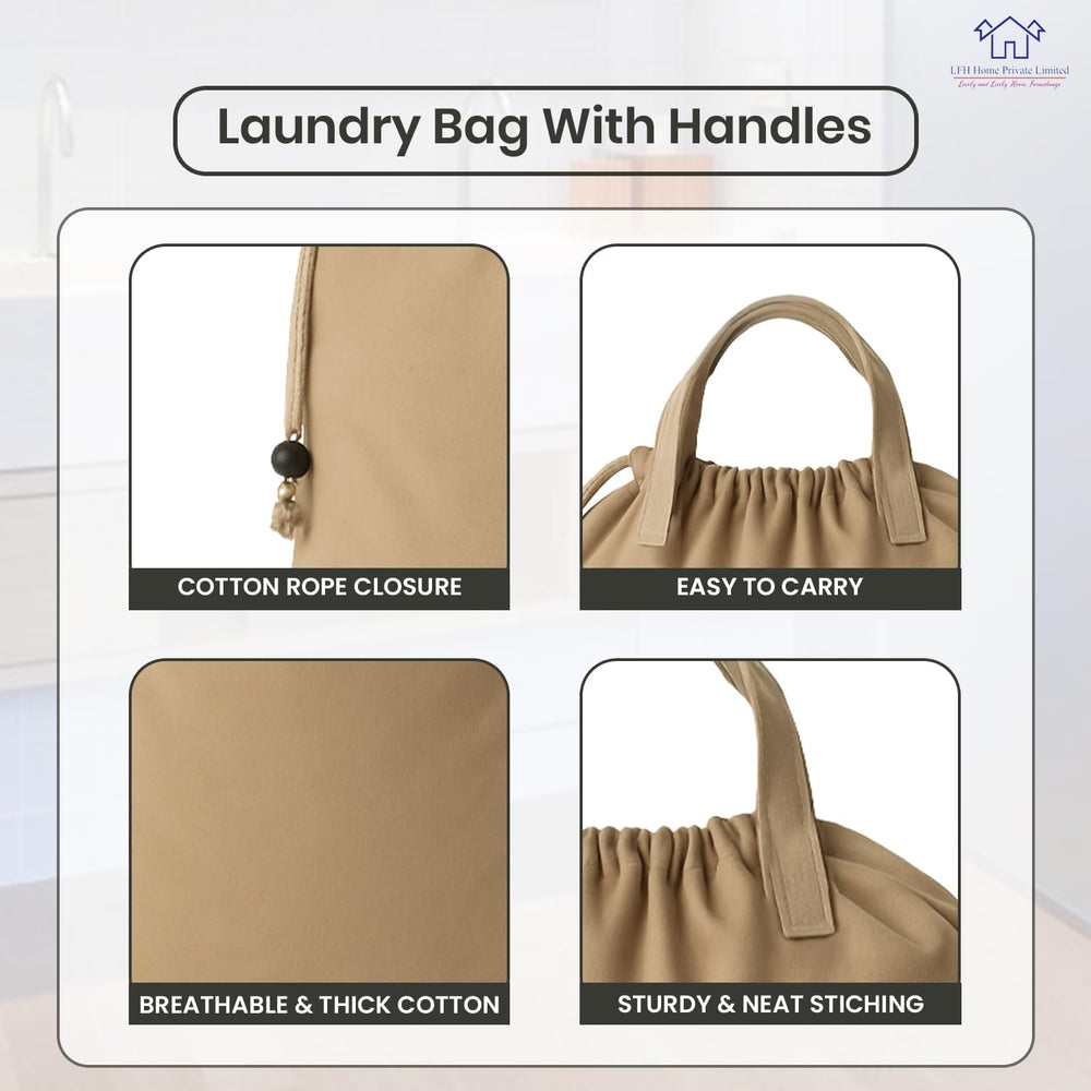 LFH Home Large Premium Cotton Rich Canvas Laundry Bag with Drawstring and Han...