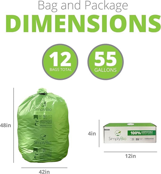 50-55 Gallon Compostable Trash Bags Flat-Top, Heavy Duty Extra Thick 1.57 Mil - Image 2