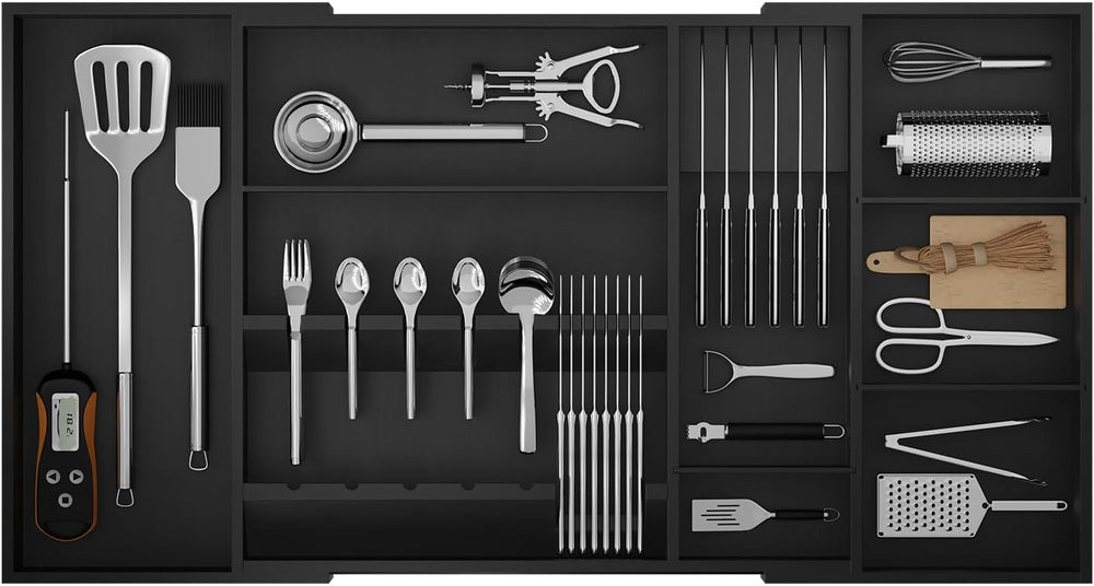 Bamboo Silverware Drawer Organizer, 17.72-29.53 Inch Expandable Large Kitchen...