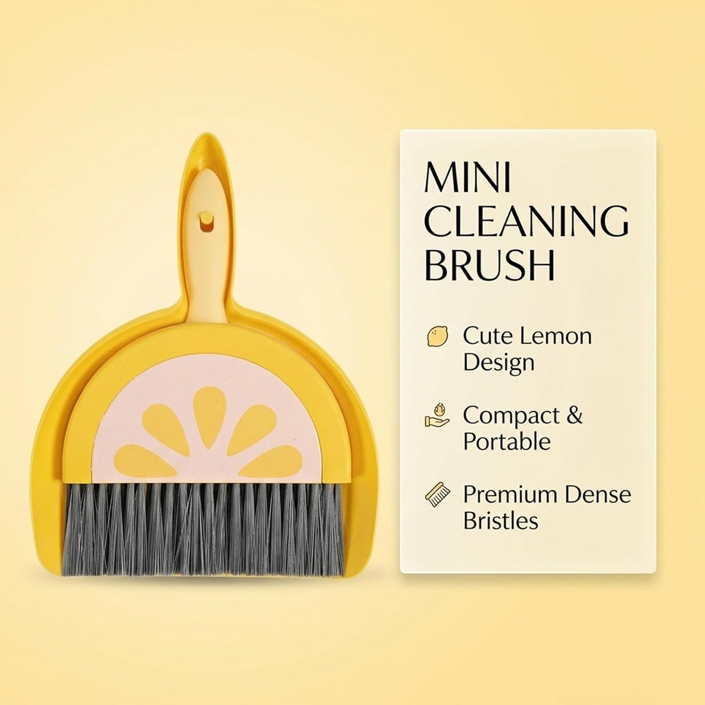 Small Broom and Dustpan Set, Household Dustpan and Brush Set with Ultra Thin Flat Bristles Leak‑Proof Dustpan for Home Cleaning, Tabletop Debris, Keyboards&Clean Pet Cages (Lemon)