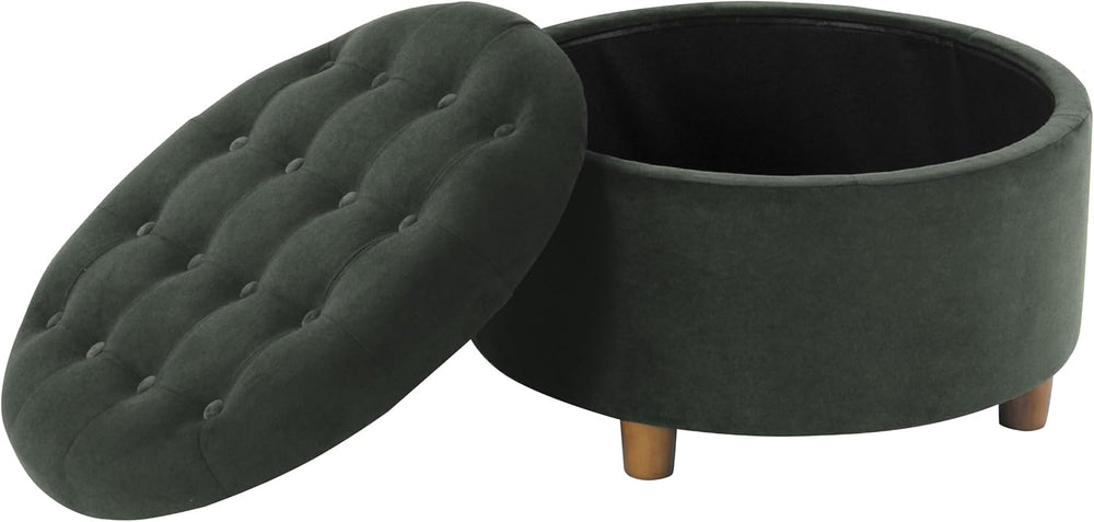 HomePop Home Decor | Large Button Tufted Velvet Round Storage Ottoman | Ottom...