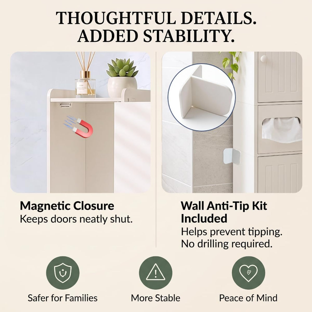 Narrow Slim Bathroom Storage Cabinet Waterproof Anti-Scratch, 33.9" Tall
