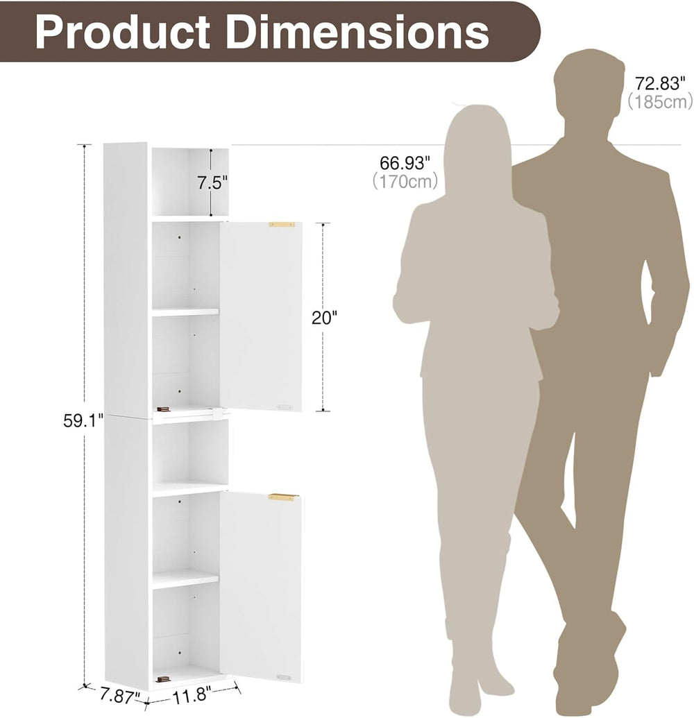 AKMAKM 59.1" Tall Slim Bathroom Storage Cabinet White | Freestanding or ...