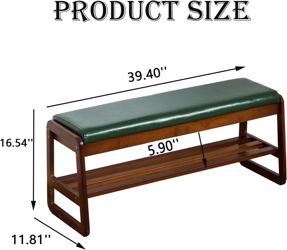 latifolia Shoe Rack Bench, Entryway Bench with Cushion(Green,39.70''L)