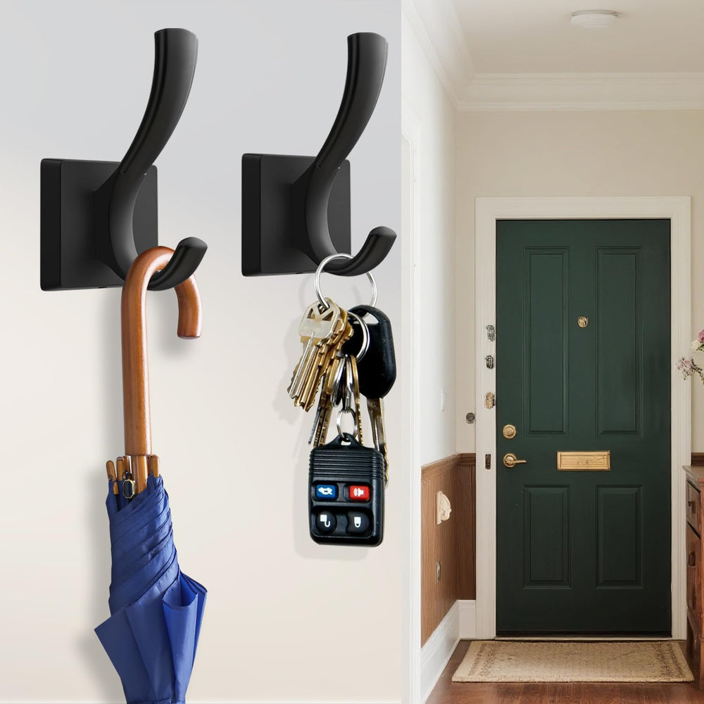 TOFIIGREM Black Coat Hooks for Wall Hanging, Bath Robe Hook Heavy Duty Thick ...