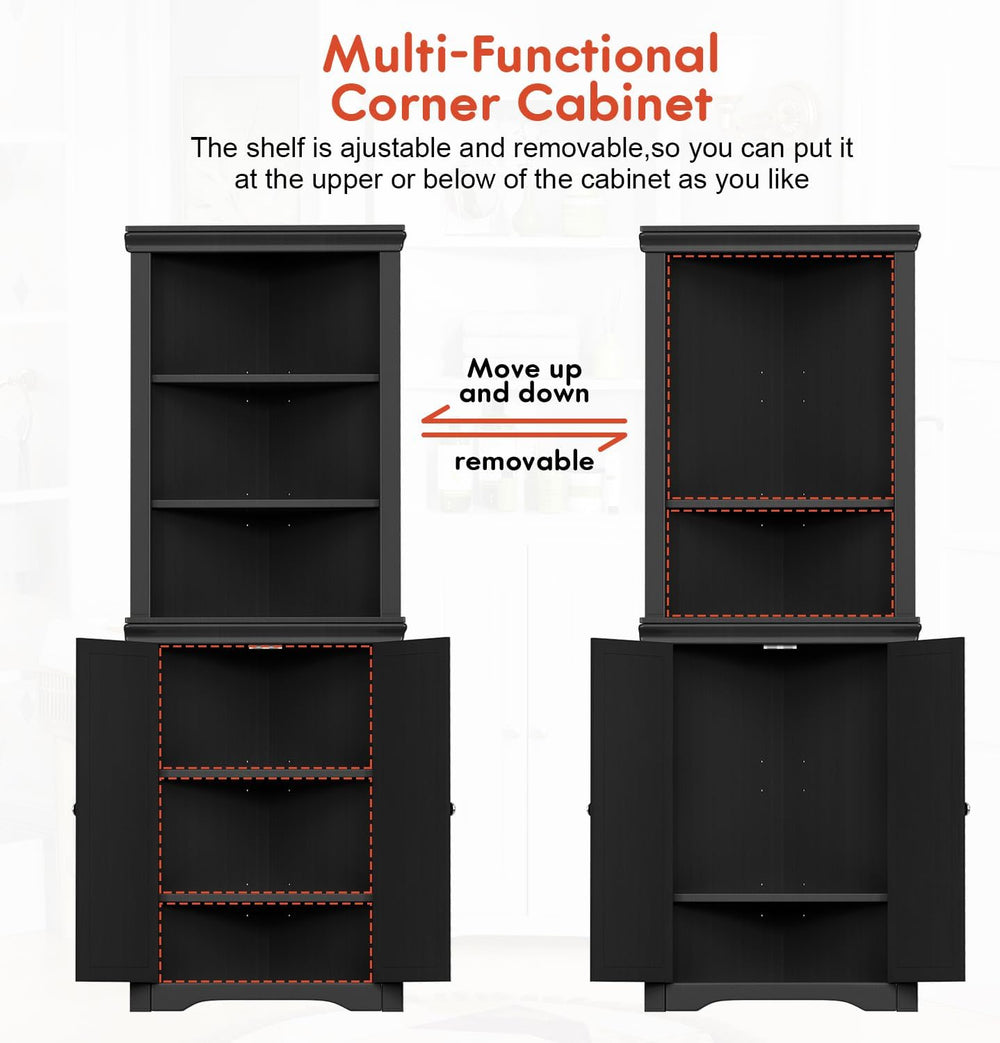YESHOMY Corner Cabinet, Storage Cupboard with Doors, Black
