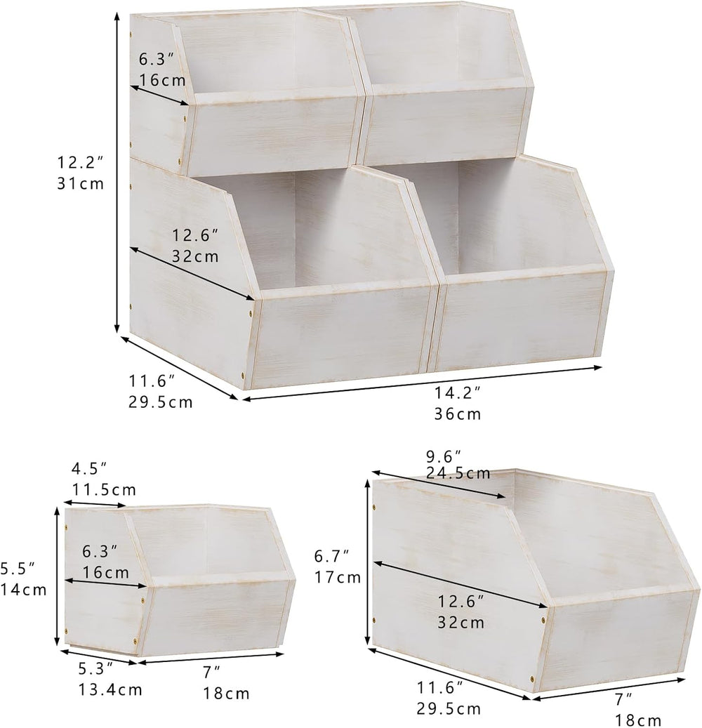 Trironsun 2 Set Bamboo Pantry Storage Bins Wood Stackable Baskets Potato and ...
