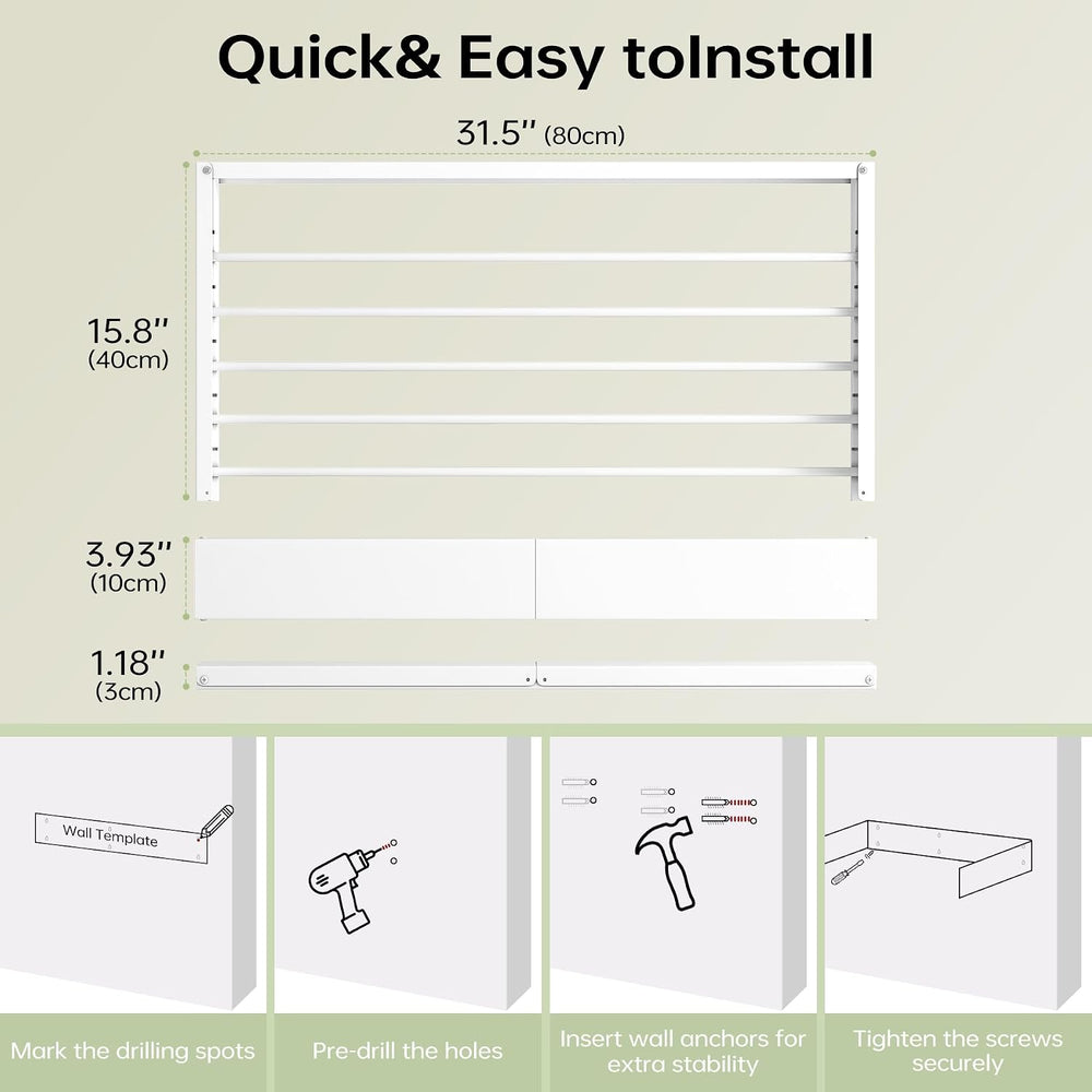 Wall Mounted Foldable Clothes Drying Rack with 60 lbs Supports