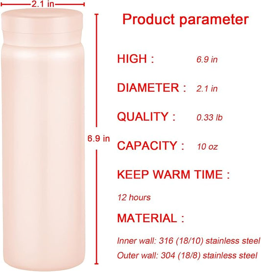 10oz Mini Water Bottle Stainless Steel Thermos Small Flask - Image 2