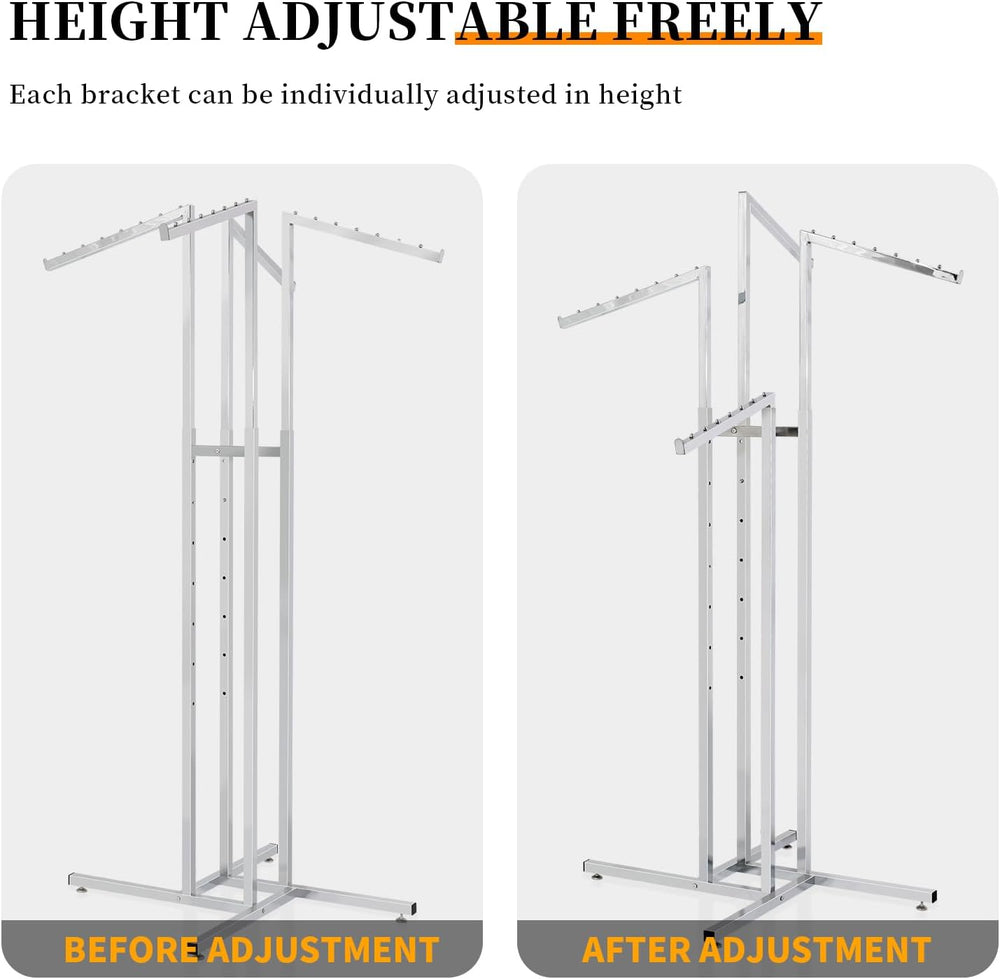 4 Way Adjustable Clothing Rack with Slanted Arms - Retail Clothing Rack Displ...
