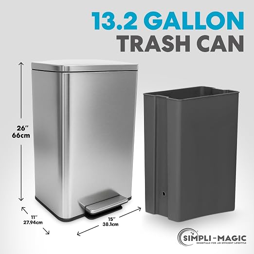 SIMPLI-MAGIC 50 Liter / 13.2 Gallon Soft-Close, Smudge Resistant Trash Can - Image 2