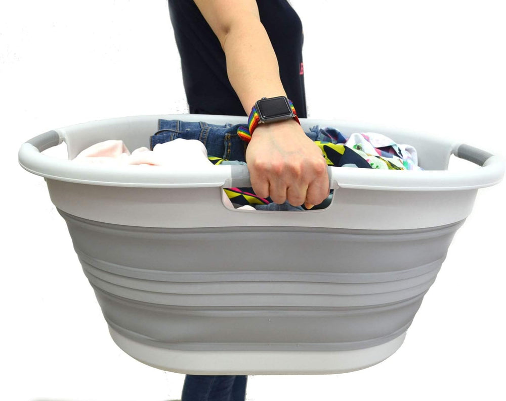 SAMMART 57L (15 Gallons) Collapsible 3-Handled Plastic Laundry Basket - Oval ...