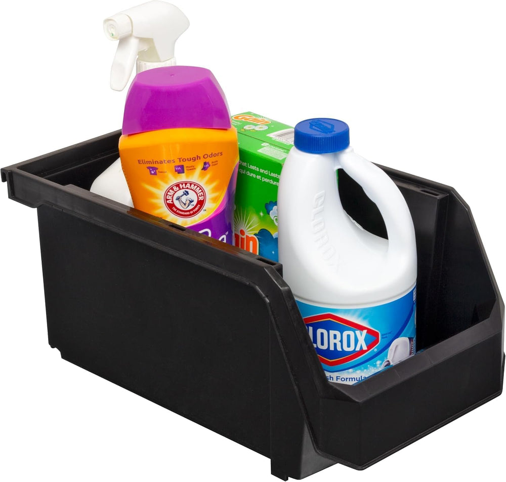 Akro-Mils ReadySpace Large Stackable Plastic Storage Bins, 6-Pack, Black