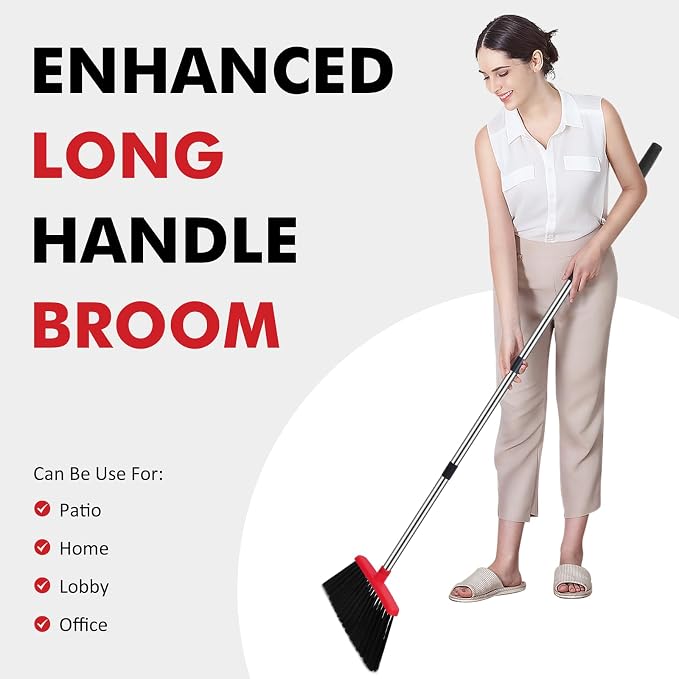 Heavy Duty Broom, 55 Inch Long Handle Outdoor Large Angle Brooms - Image 7