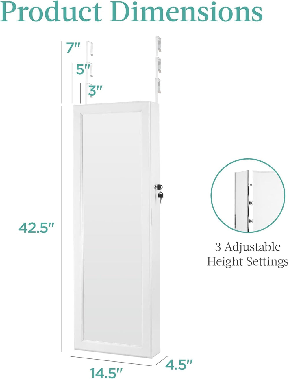 Best Choice Products LED Mirror Jewelry Cabinet, Tall Lockable Wall or Door M...