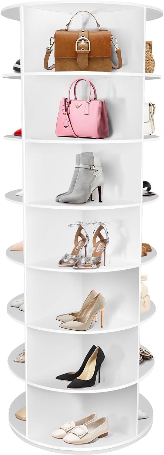 7-Tier Rotating Shoe Rack Tower, 28 Slots, 360° Revolving Storage
