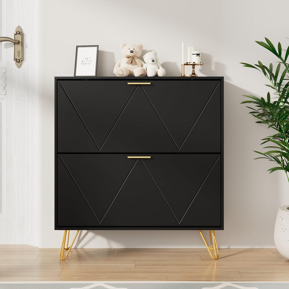 CARPETNAL Shoe Cabinet for Entryway Slim, Black Shoe Storage Cabinet with 2 F...