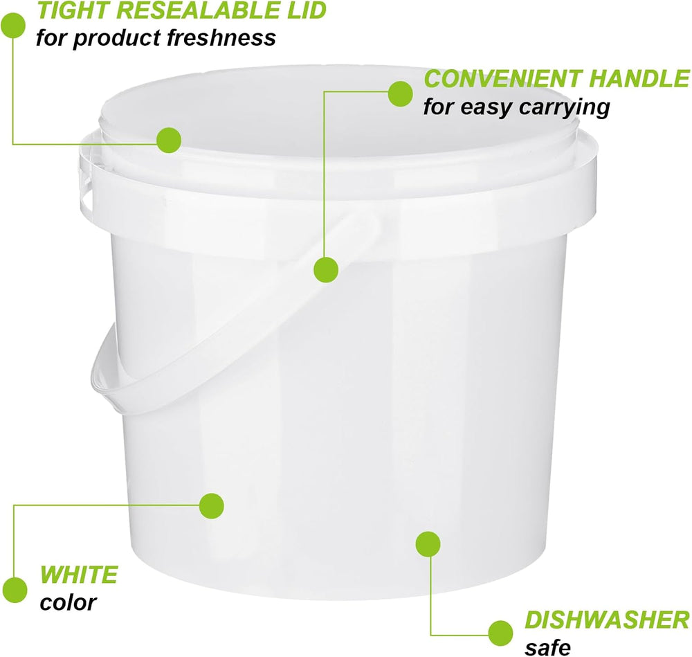 Gerrii 10 Pack White Plastic Bucket with Handle and Lid Food Storage Bucket C...