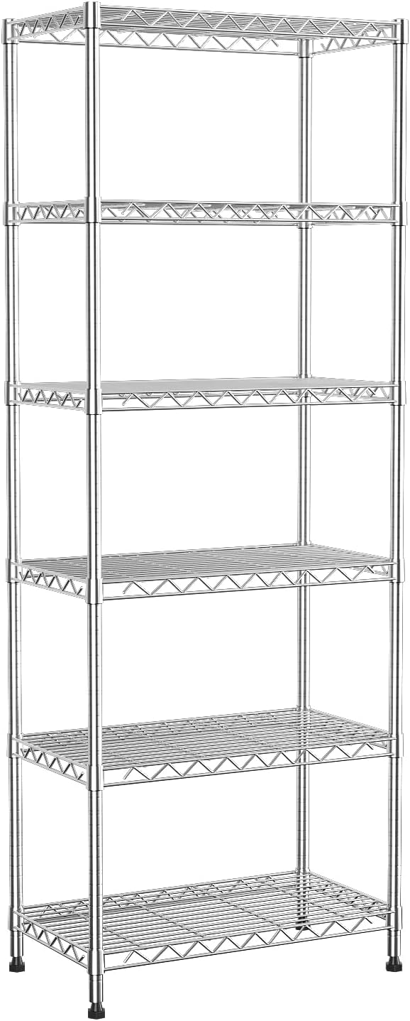 6-Tier Wire Shelving Unit,Metal Shelf Racks with Lockable Wheels,Chrome