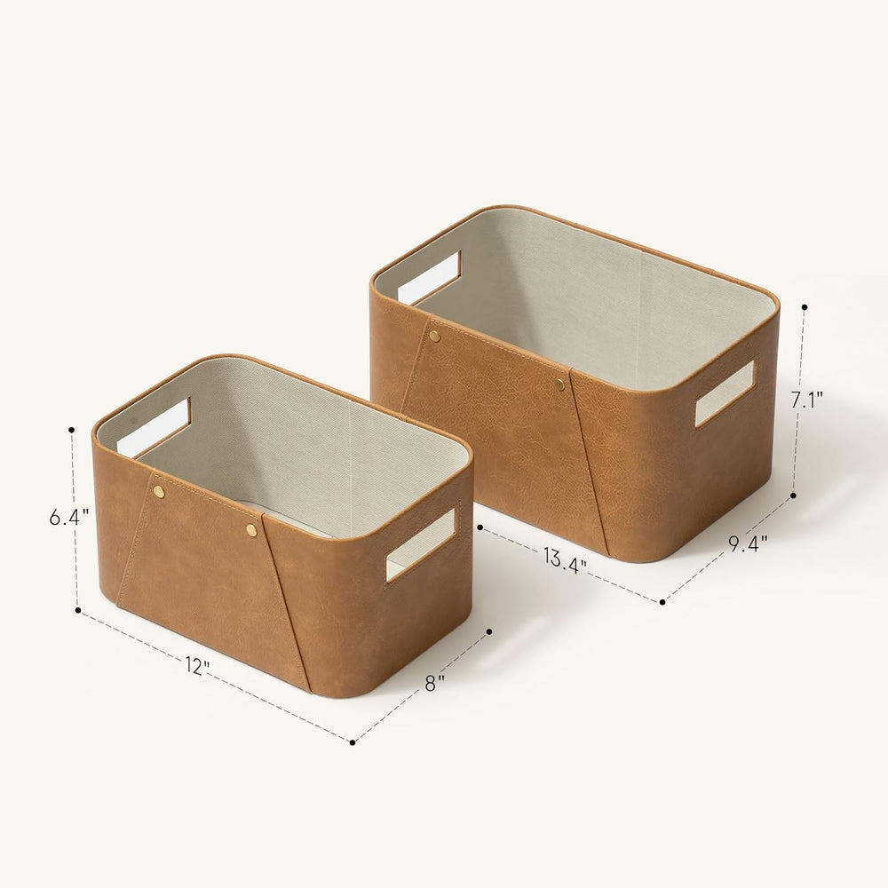 La Jolie Maison Faux Leather Storage Baskets for Organizing, Camel 2 Pack