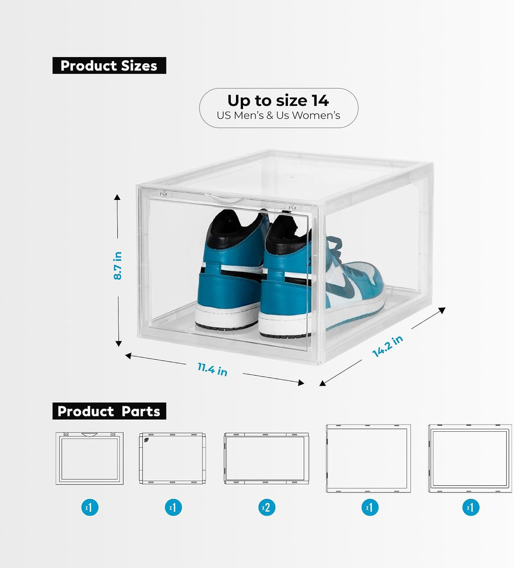 SPACECRAFTERS® Shoe Boxes Clear Plastic Stackable with Magnetic Door, Foldabl...