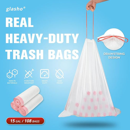 Ultra Thick 15 Gallon Drawstring Trash Bags, Leak Proof Trash Can Liners - Image 2
