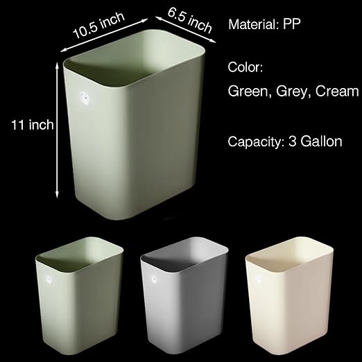 Rectanglar Small Trash Can 3 Pack, 3 Gallon/12 L Office Garbage Can Wastebasket - Image 2
