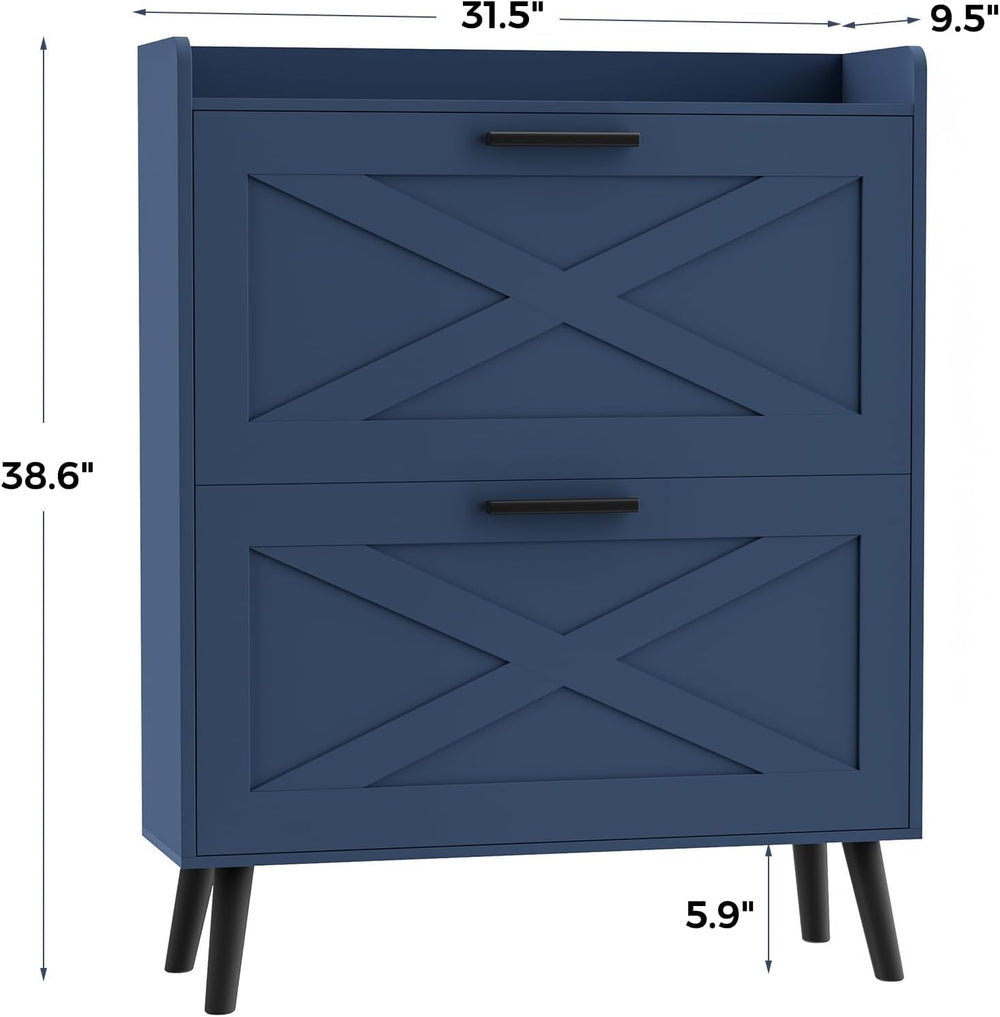 Homleke Farmhouse Shoe Storage Cabinet with Flip Drawers & Barn Door Design